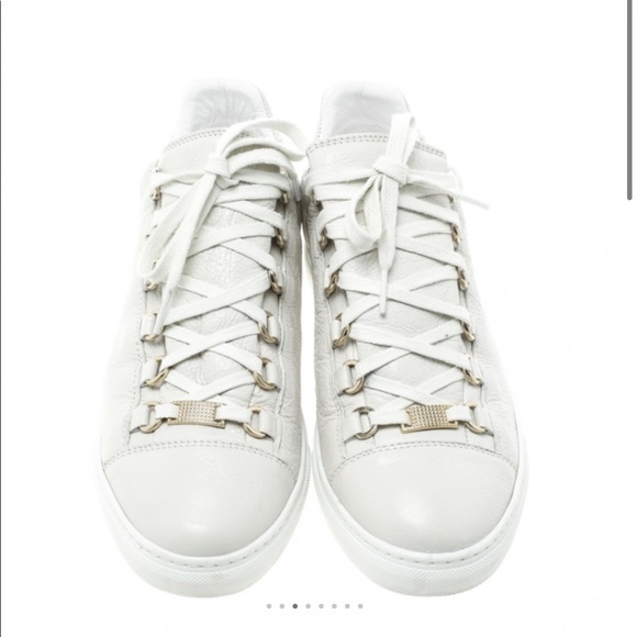 Balenciaga White Crinkled Leather Arena Sneakers - Picture 5 of 11